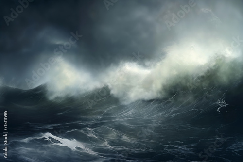 sea storm, dark dramatic stormy sky with cumulus clouds over waves for abstract background