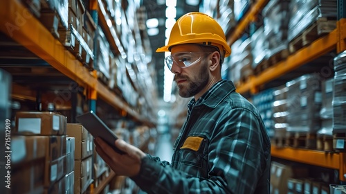 worker in a hard hat displaying a tablet. workers in factory. worker in warehouse