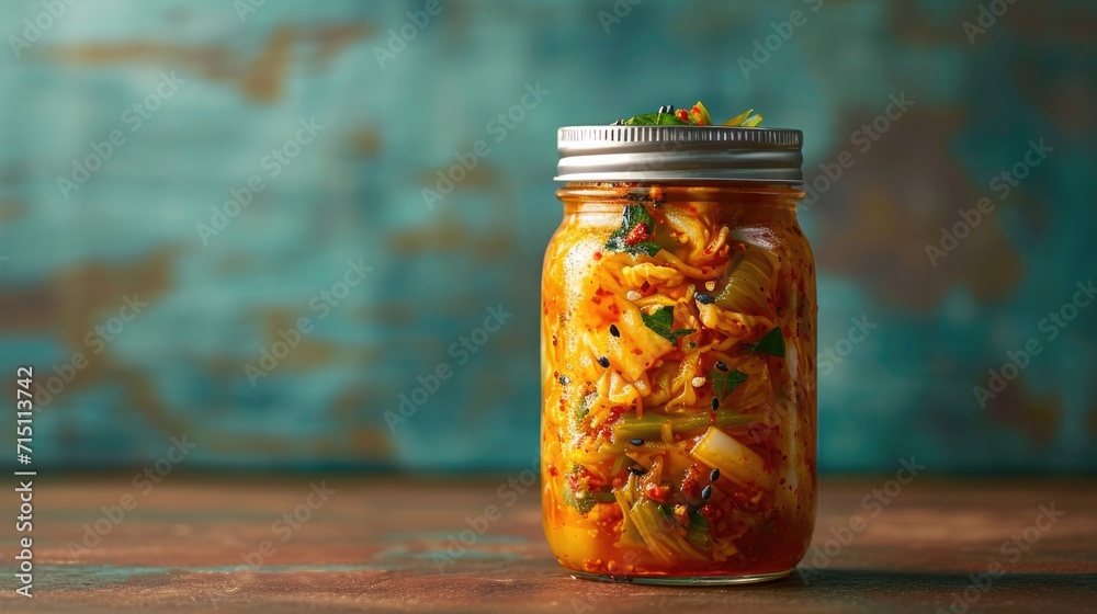 homemade kimchi with visible spices and herbs in a Glass Jar homemade kimchi with visible spices and herbs in a Glass Jar
