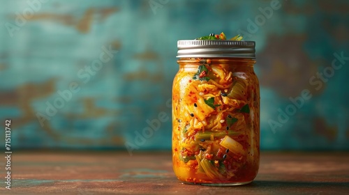 homemade kimchi with visible spices and herbs in a Glass Jar