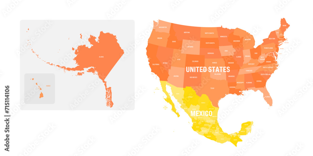 vecteur-stock-political-map-of-united-states-and-mexico-with