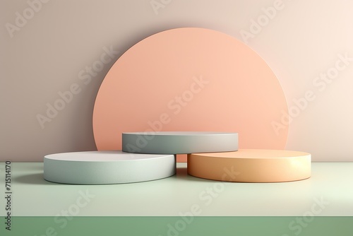Abstract set of pastel colored pedestal podiums. Minimal scene for product display presentation