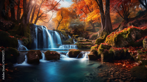 Beautiful waterfall in autumn forest