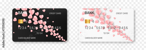 Bank card vector template png. Bank card with a design for Valentine's Day. Plastic bank card png.