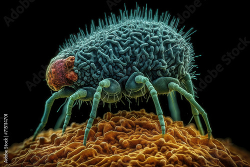 Imaginary electron microscope image of bacteriophage virus  on  Escherichia coli photo