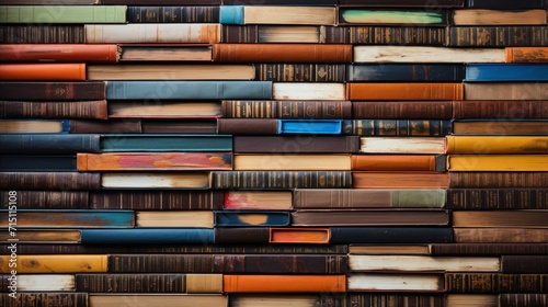 Photo background of books  stacked horizontally  forming abstract pattern