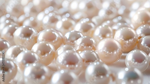 Multiple pearls scattered loosely, their varied shapes and sizes creating a natural and organic feel, presented on a bright white background to accentuate their purity and luster