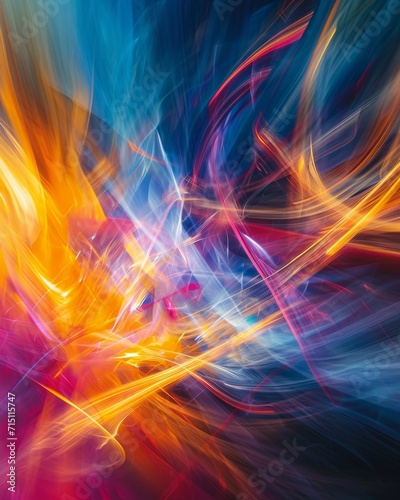 abstract color background with motion blurred lights and shadow, long exposure A mind-bending image capturing streaks of vibrant light resembling tachyon particles in motion. photo