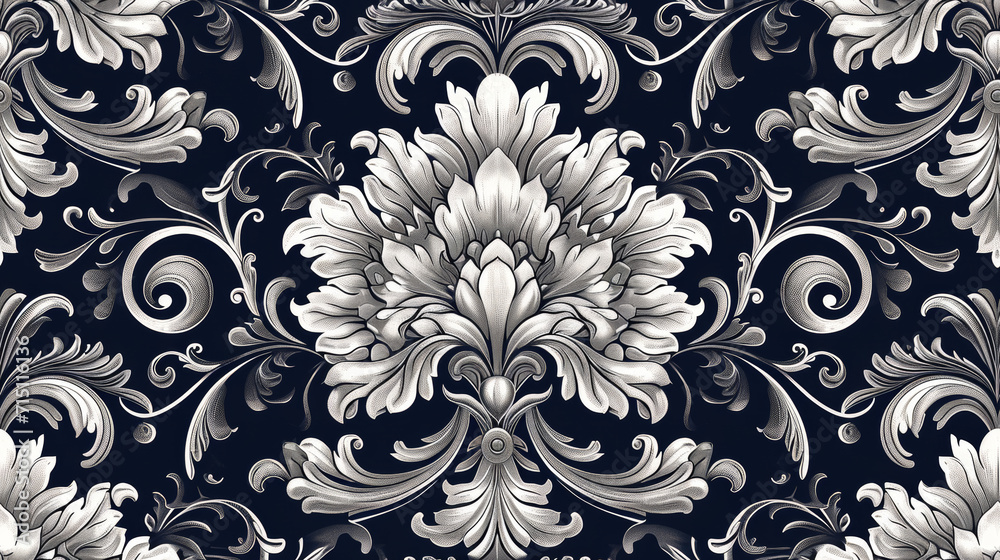 Tile Damask Pattern. Ornate and repeating design, ideal for elegant and timeless decor.