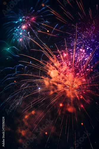 Immerse yourself in the explosive beauty of fireworks. The image skillfully captures vibrant bursts of light and color with intricate details, drawing attention and admiration.