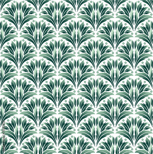 Seamless pattern in classic modern style. Delicate green colours. Vintage leaves background. Vector illustration in soft colors. For wallpaper, giftpapers, textile, design projects and cards.