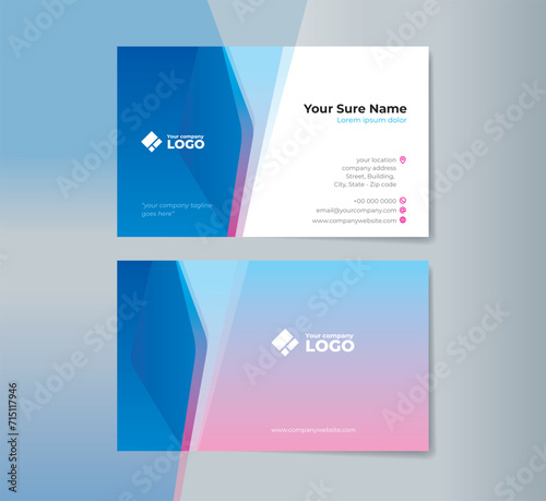 Wallpaper Mural Set of double sided business card templates design with blue white and magenta abstract shape on white blue gradation background Torontodigital.ca