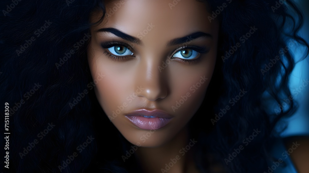 A close up portrait of a black woman with beautiful eyes and skin