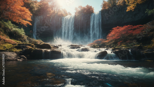 Beautiful Waterfall with sunlight background. © ParthoArt