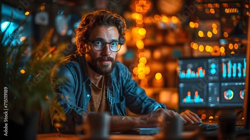 accountant working on a computer in an office. hacker working on computer