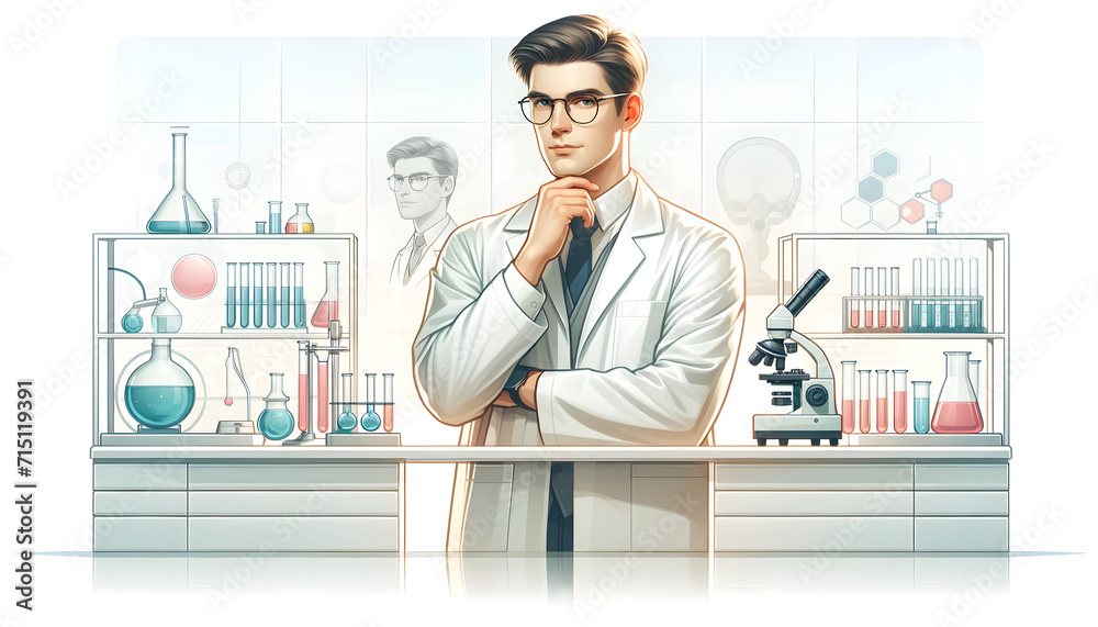 Thoughtful Young Male Scientist Contemplating Discovery in Modern Lab - Science Research Concept with Equipment Reflection Thoughtful Young Male Scientist Contemplating Discovery in Modern Lab - Science Research Concept with Equipment Reflection