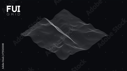 FUI GUI 3D Vector Landscape Scan Grid. Abstract futuristic background. Sci-Fi Hi-Tech design