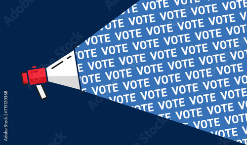 American presidential elections campaign illustration. Loudspeaker with voting agitation message.