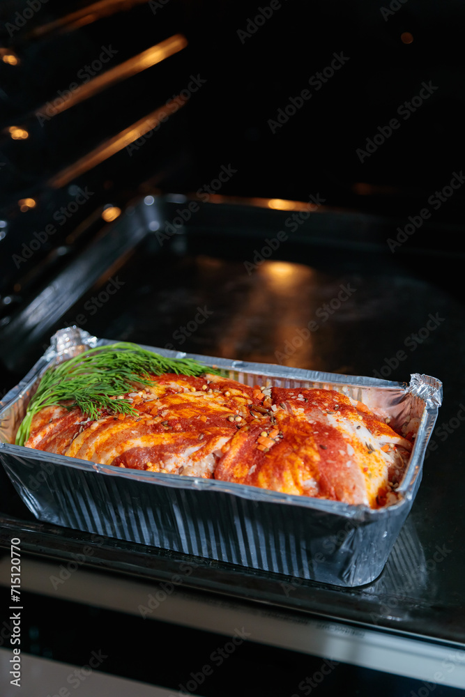 Cooking meatloaf in the oven, close-up Cooking meatloaf in the oven, close-up