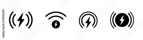 Wireless charger icons. Wireless charging battery. Battery charge sign with lightning and waves. Electromagnetic charger icons. Vector illustration. photo