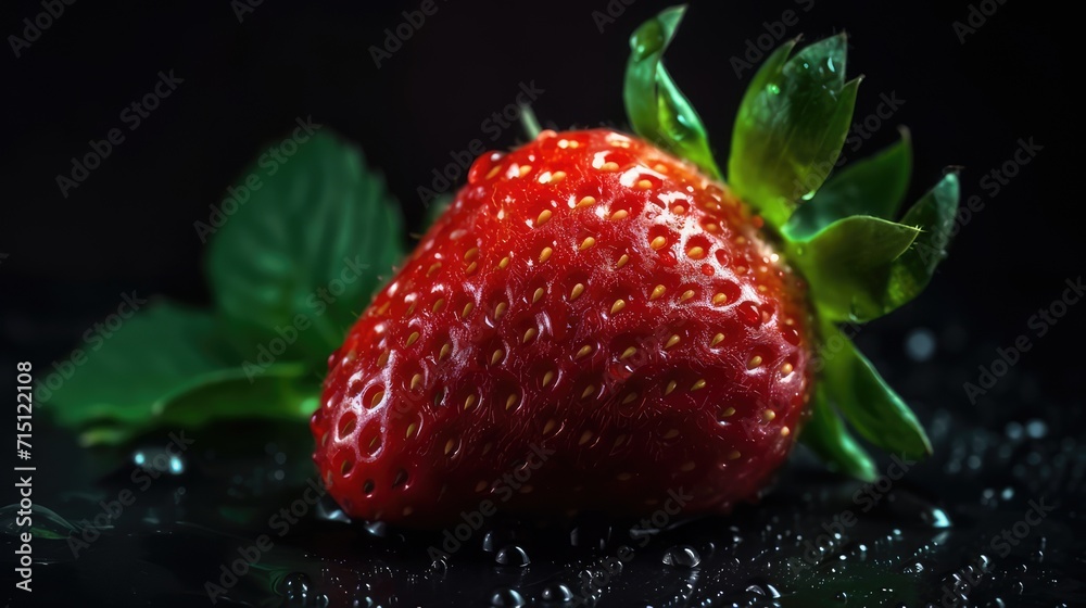 Fresh strawberry on a black background. AI generated. Fresh strawberry on a black background. AI generated.