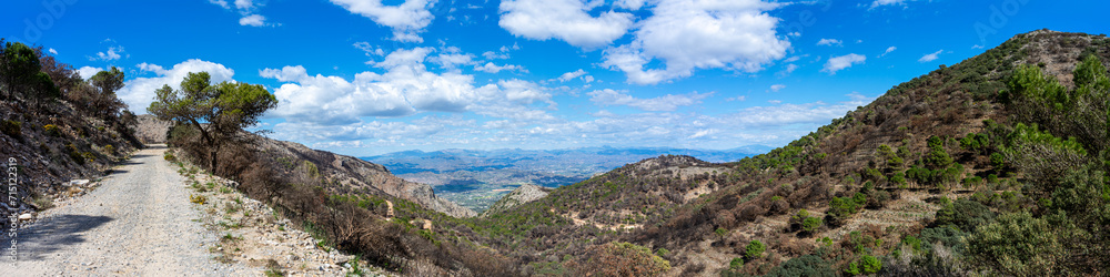 Panoramic view on hiking trail to the peak Mijas, Malaga, Spain