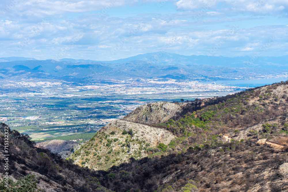 Panoramic view on hiking trail to the peak Mijas, Malaga, Spain