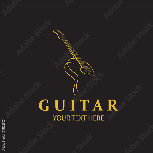emblem of gold guitar isolated on black background