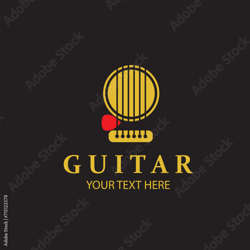 emblem of gold guitar isolated on black background