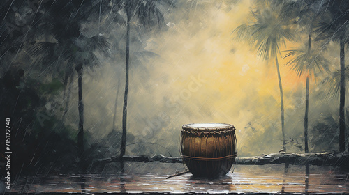 Tabla in the monsoon as the monsoon renews the earth, a tabla waits under a shelter