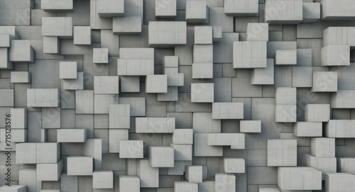 Wall of concrete cubes as wallpaper or background. 3D rendering, generative, AI. © Oleksii