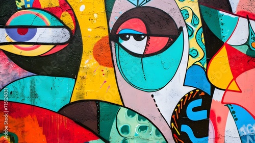 wall scratched with colorful graffiti and drawings. colorful graffiti brick wall urban visual