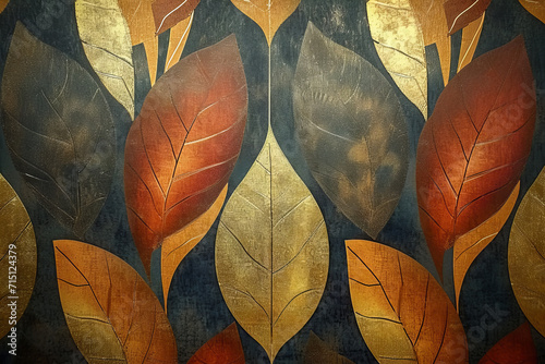 Vintage Mid-Century Inspired Modern Leaf Wallpaper Design, Surface Material Texture