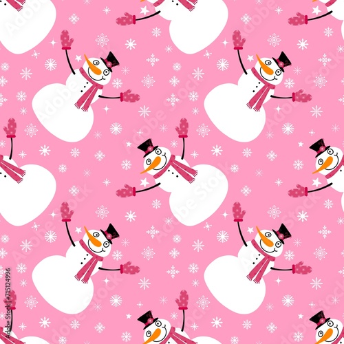 Christmas cartoon ice seamless snowman pattern for wrapping paper and fabrics and linens and kids accessories © Tetiana