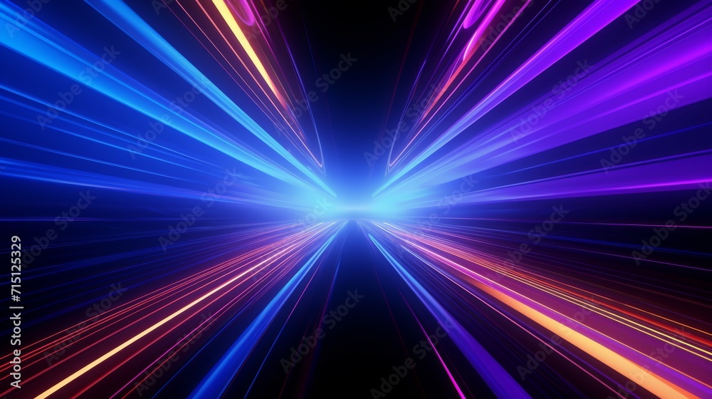 Bright neon glowing lines simulating hyperspace tunnel  - obrazy, fototapety, plakaty 