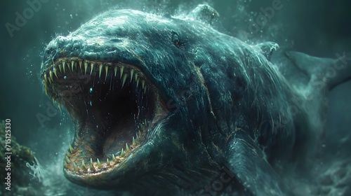 deep sea creatures. close up. sea lion in the water. monster in water