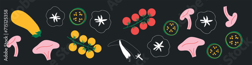 Fresh Food Vegetables. Cute appetizing Vegetables collection illustrations. Flat abstract Vector. Hand-drawn modern illustrations with Vegetables, abstract elements. Healthy lifestyle