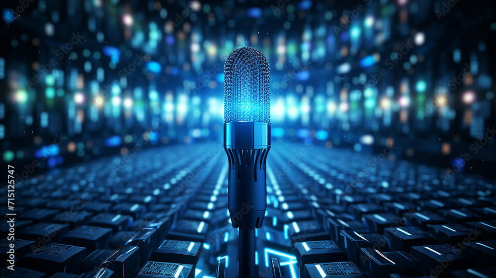 a fiber optic microphone in a server room, with rows of servers and blinking lights 3D rendering - obrazy, fototapety, plakaty 