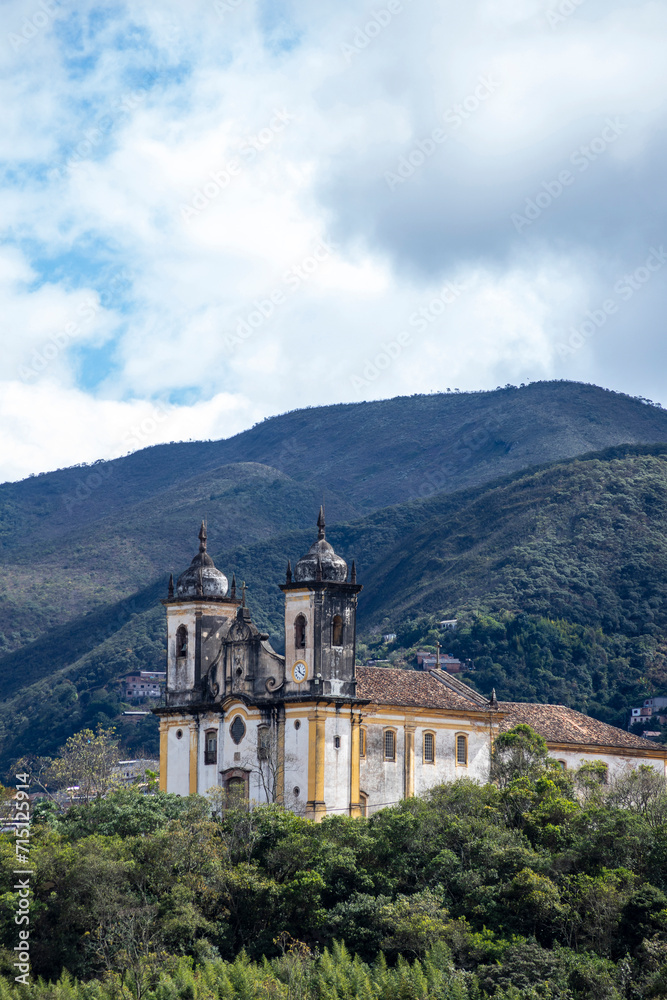Church Sao Francisco de Paula with the mountains on background. Ouro Preto, Minas Gerais, Brazil.