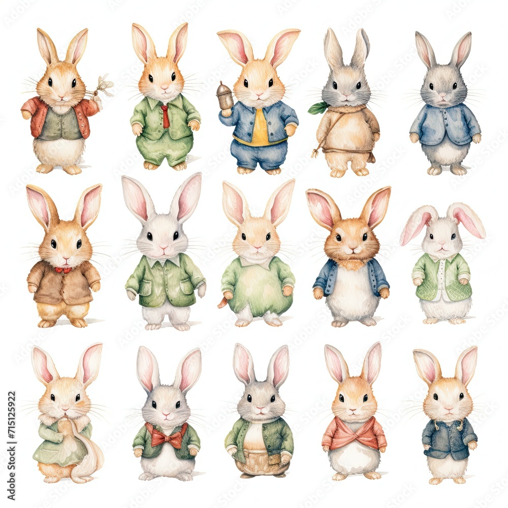 Anthropomorphic Bunny Characters in Vintage Clothing