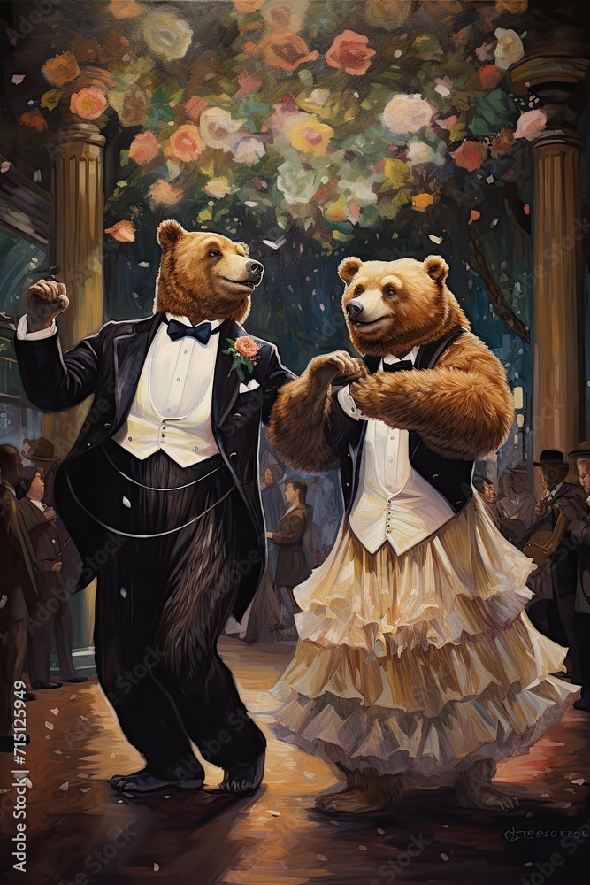 Elegant Bears Waltzing at a Grand Ball