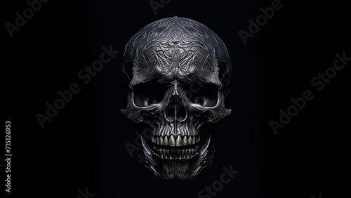 a sinister skull recessed in a black background