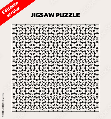 19x19 jigsaw puzzle linear template. Editable stroke vector. photo