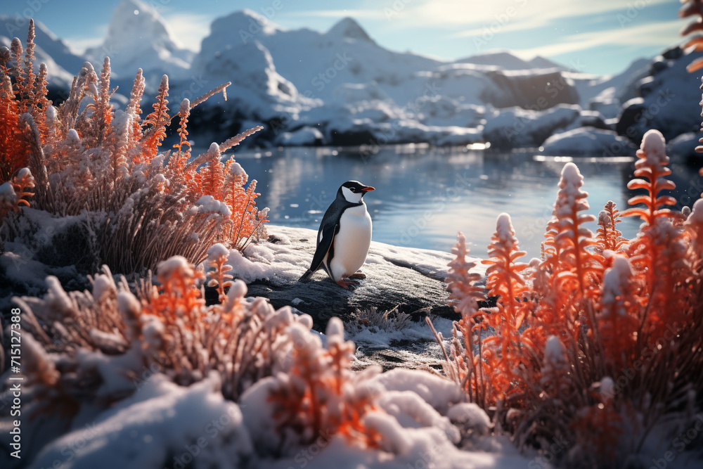 Antarctica harsh and extreme environment, cold temperatures, strong winds, flora and fauna, penguin, nature and animals snow walrus ice birds fishes. - obrazy, fototapety, plakaty 