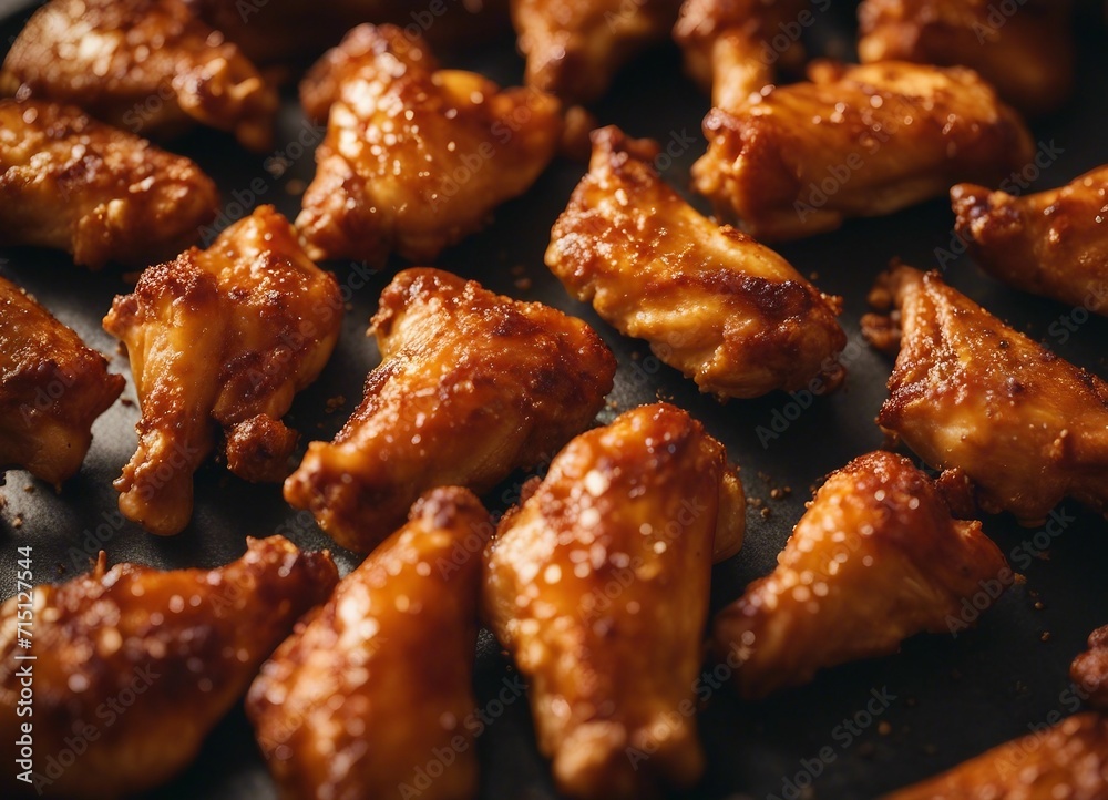 Fried chicken wings on a baking sheet. Selective focus.