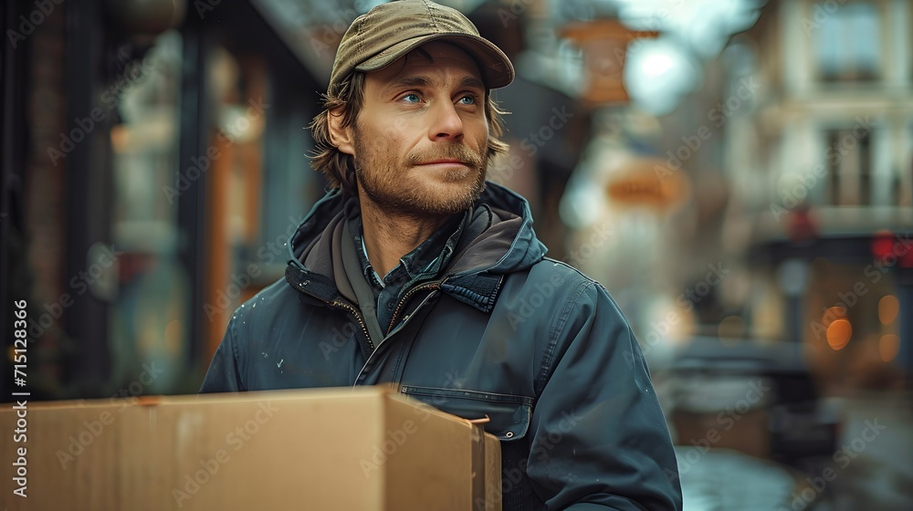 delivery truck driver loading a box to be delivered. person with a box. delivery man with product delivery truck driver loading a box to be delivered. person with a box. delivery man with product