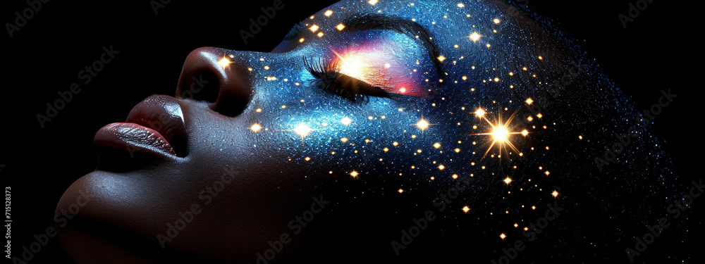 Woman With Face Painted in Star Design Woman With Face Painted in Star Design