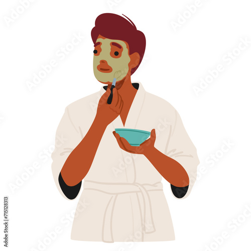 Man Embrace Skincare Rituals. Applying A Face Mask Is A Key Element In The Male Beauty Routine, Promoting Healthy Skin