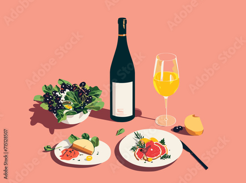 Comida saludable con vino