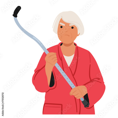 Fierce Senior Woman, Wielding Her Cane Like A Determined Warrior, Eyes Ablaze With Indignation, Demands Respect